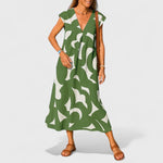 Women's Flowing V-Neck Dress in Green