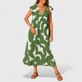 Women's Flowing V-Neck Dress in Green
