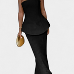Strapless Bandeau Top with Pleated Skirt Set in Black