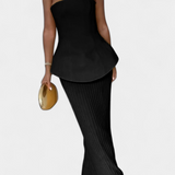 Strapless Bandeau Top with Pleated Skirt Set in Black