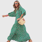 Women's Boho Maxi Dress in Green-Pink