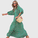 Women's Boho Maxi Dress in Green-Pink