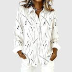 Women's Elegant Long-Sleeve Printed Blouse in White