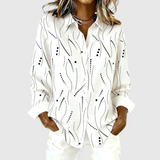 Women's Elegant Long-Sleeve Printed Blouse in White