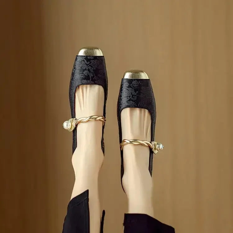 Jacquard Mary Jane Flats with Pearl Strap, photo 9