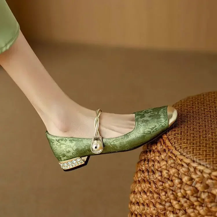Jacquard Mary Jane Flats with Pearl Strap, photo 6
