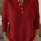 Women's Henley Button Knit Sweater in Deep Red