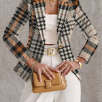 Women's Houndstooth Blazer in Beige and Black
