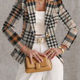 Women's Houndstooth Blazer in Beige and Black