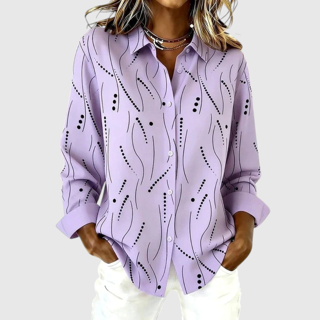 Purple Abstract Print Button-Up Blouse