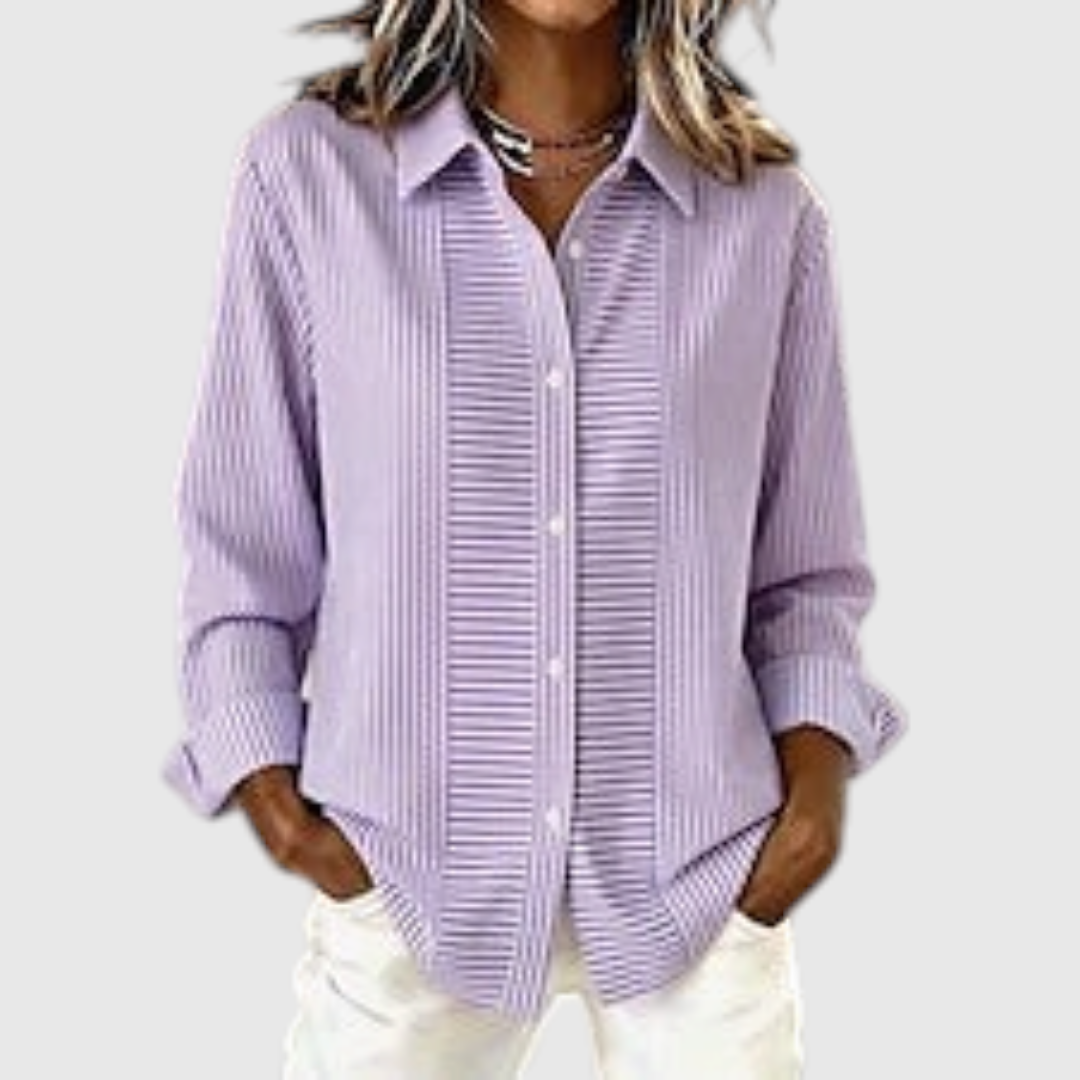 Women's Casual Striped Button-Front Blouse in Purple