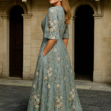 Women's Elegant V-Neck Belted Boho Maxi Dress, photo 3