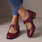 Women's Soft Leather Block-Heel Mary Janes in Red