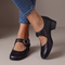 Women's Soft Leather Block-Heel Mary Janes in Black