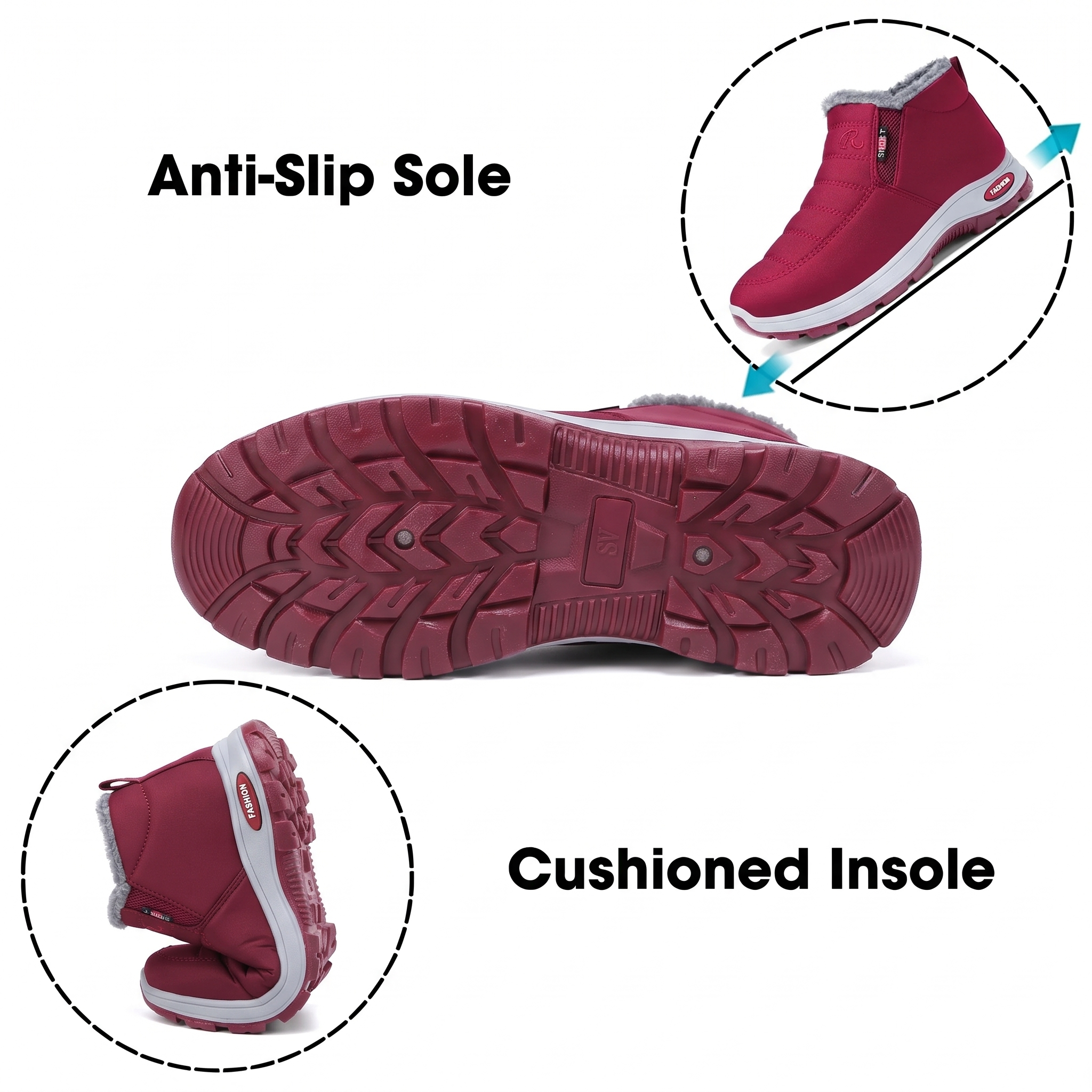 Sianna waterproof winter ankle boots in Dark Red, photo 4