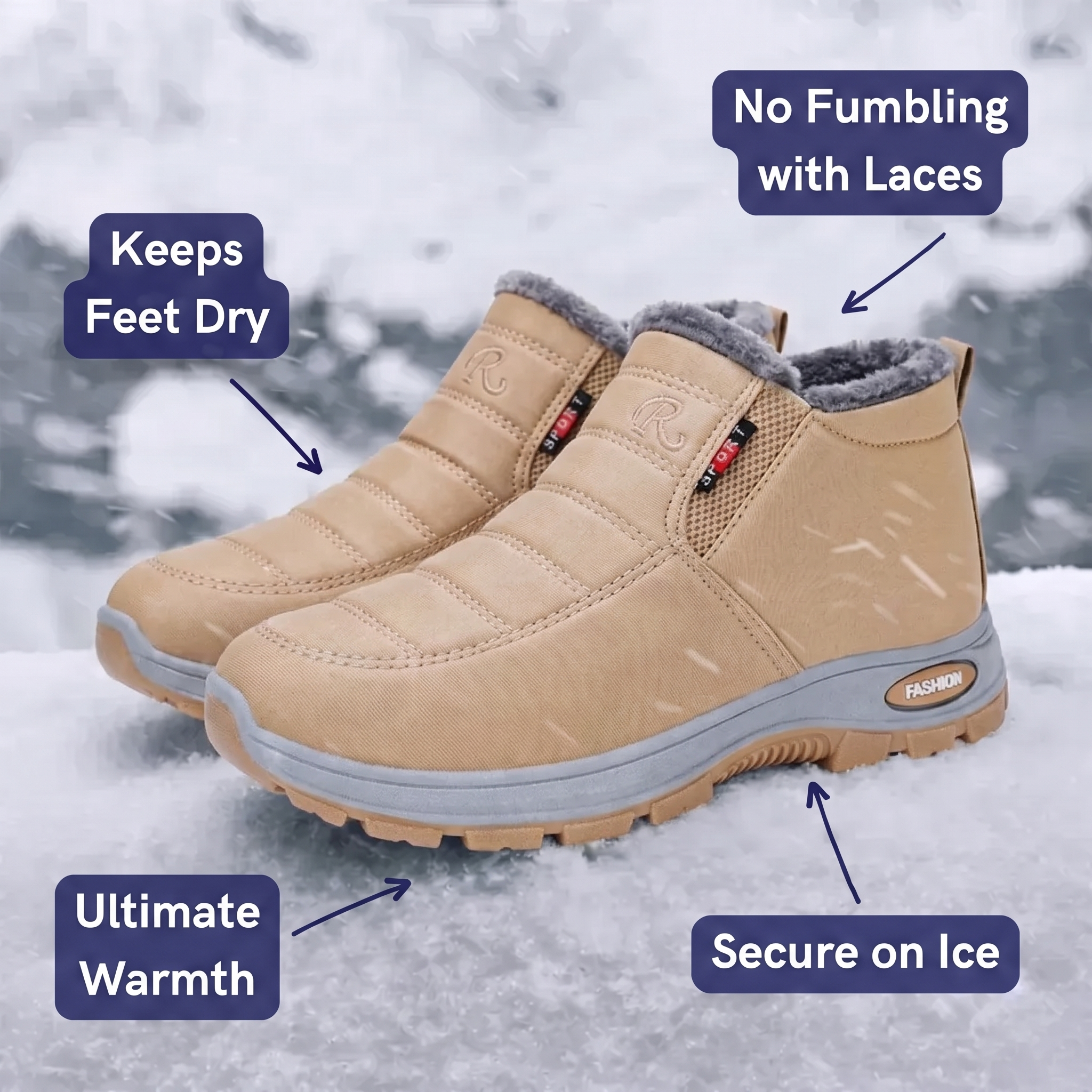 Sianna waterproof winter ankle boots in Beige, photo 4
