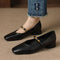 Women's Leather Square-Toe Mary Janes in Black