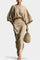 Long Sleeve Casual Ensemble with Flowing Maxi Skirt in Khaki