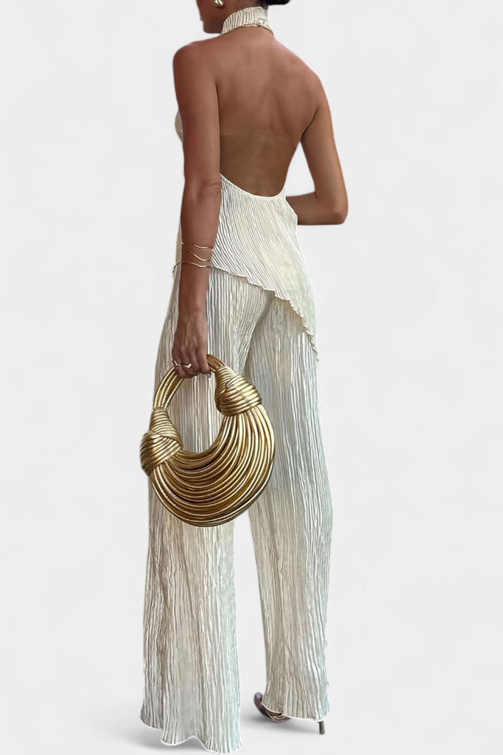Halter Neck Asymmetrical Top with Wide-Leg Pants Set, photo 2