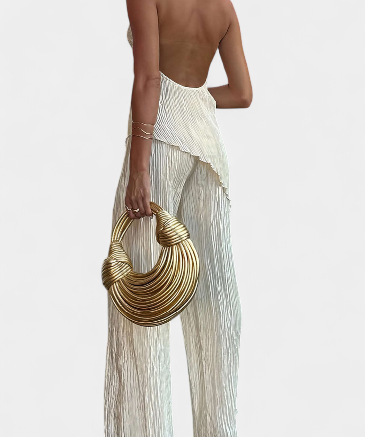 Halter Neck Asymmetrical Top with Wide-Leg Pants Set, photo 2