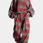 Women's Urban Checkered Color-Block Ensemble in Red Gray