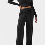 Elastic-Fit Viscose Yoga Set with Round Neck in Black