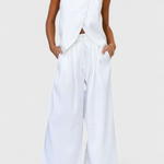 Front Neckline Top with Wide Leg Pants in White