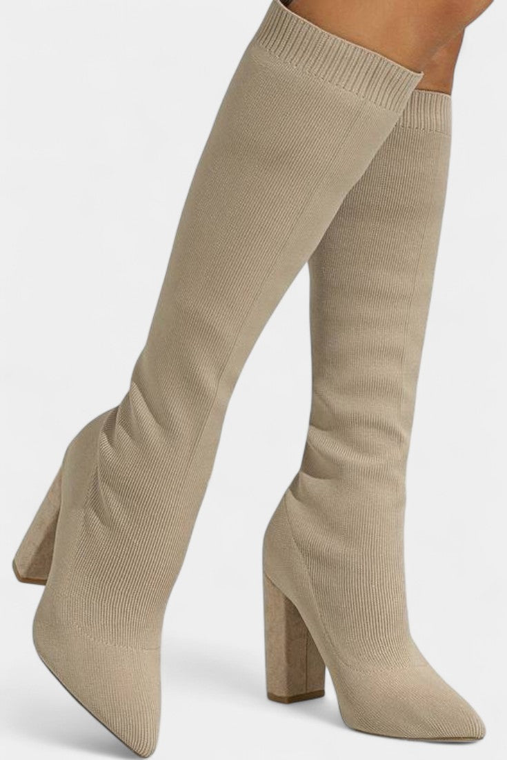 Women's Chunky Heel Ankle Boots in Beige