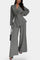 Women's V-Neck Blazer and Flared Pants Set in Gray