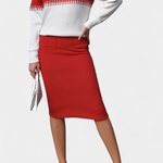 Two-Tone Long Sleeve Midi Knit Dress Ensemble in Red