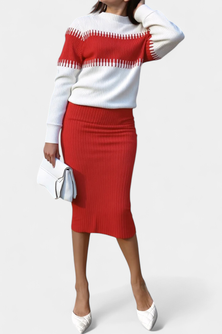 Two-Tone Long Sleeve Midi Knit Dress Ensemble, photo 13
