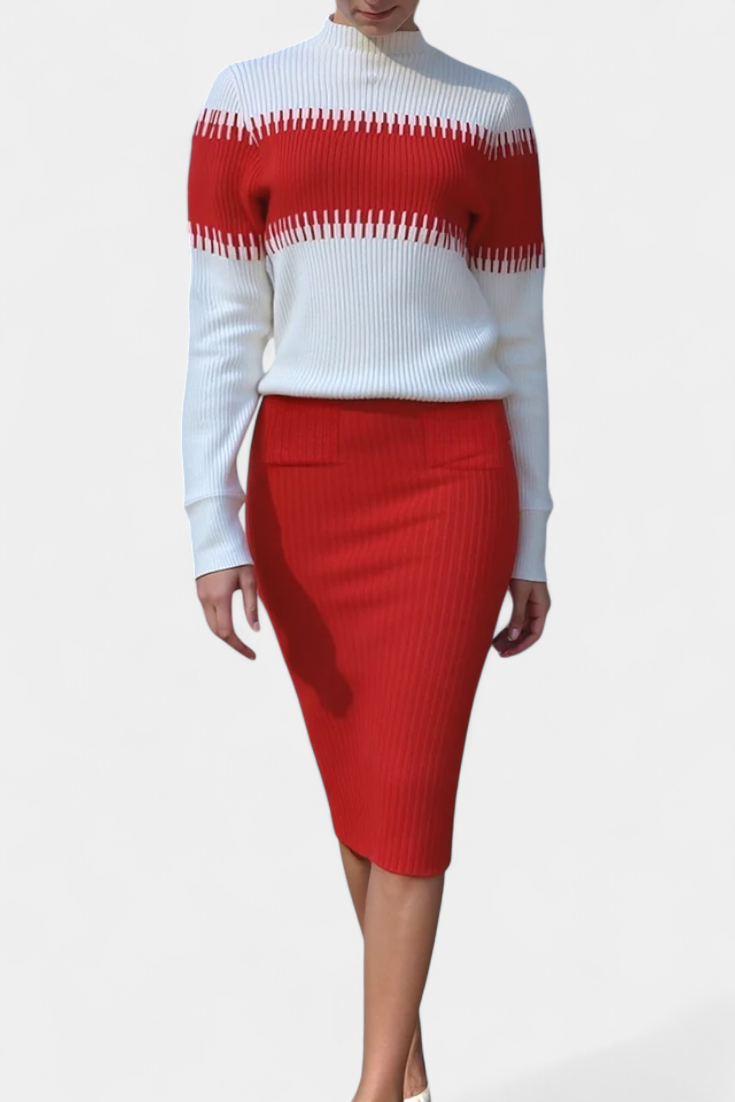 Two-Tone Long Sleeve Midi Knit Dress Ensemble, photo 12