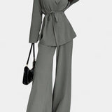 Women's V-Neck Blazer and Flared Pants Set, photo 12