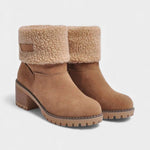 Sienna Faux Fur Block Heel Ankle Boots in Khaki