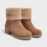 Sienna Faux Fur Block Heel Ankle Boots in Khaki