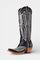 Retro Western Embroidered Pointed Toe Booties in Black White Line