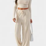 Elastic-Fit Viscose Yoga Set with Round Neck in Apricot