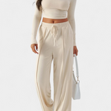 Elastic-Fit Viscose Yoga Set with Round Neck in Apricot