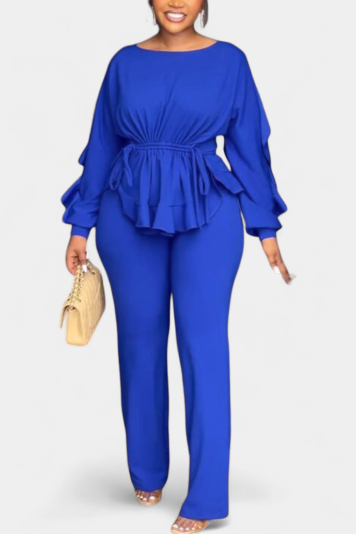Adjustable Waist Set with Tailored Pants in Blue