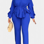 Adjustable Waist Set with Tailored Pants in Blue