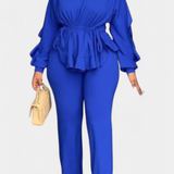Adjustable Waist Set with Tailored Pants in Blue
