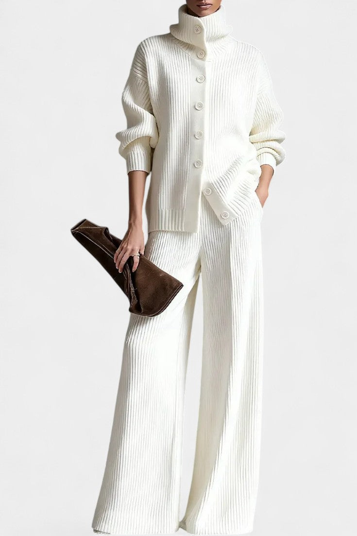 Women's Cardigan Set with Cozy Pants in White