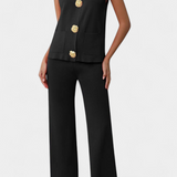Women's Knit Vest with Wide-Leg Pants in Black