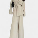 Women's V-Neck Blazer and Flared Pants Set in Apricot