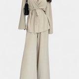 Women's V-Neck Blazer and Flared Pants Set in Apricot