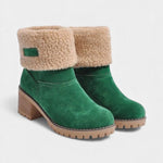 Sienna Faux Fur Block Heel Ankle Boots in Green