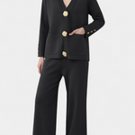 Classic Cardigan Set with Wide-Leg Pants in Black