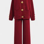 Classic Cardigan Set with Wide-Leg Pants in Burgundy