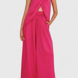 Front Neckline Top with Wide Leg Pants in Pink
