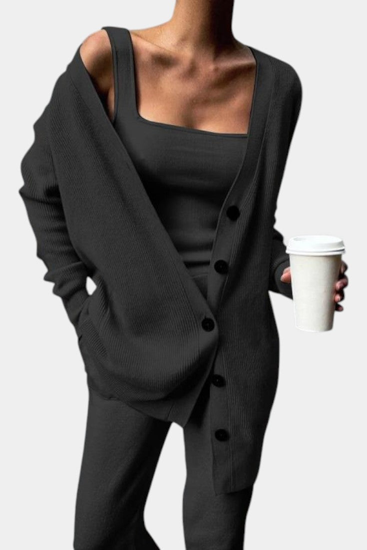Women's Cozy Three-Piece Knit Set in Black